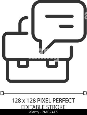 Briefcase with speech bubble pixel perfect linear icon Stock Vector