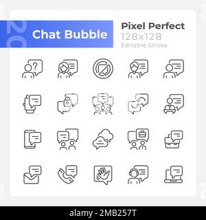 Chat bubble pixel perfect linear icons set Stock Vector