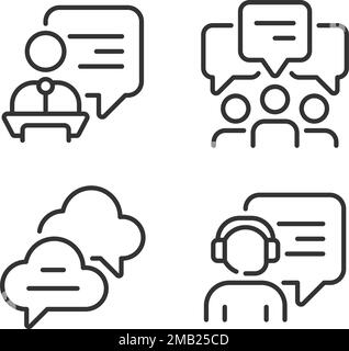 Speech bubbles in different spheres pixel perfect linear icons set Stock Vector