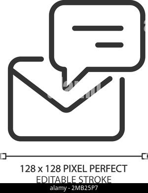 Speech bubble with envelope pixel perfect linear icon Stock Vector