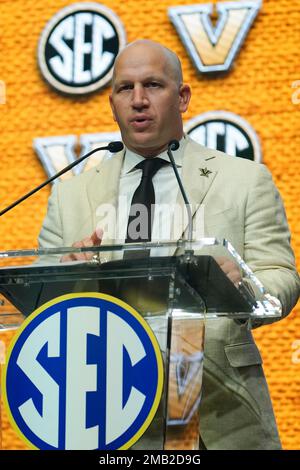 Vanderbilt head coach Clark Lea speaks during NCAA college football ...