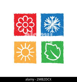 Four nature seasons grunge squares Stock Vector