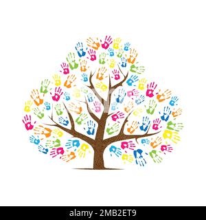 Abstract hand prints tree silhouettes set Stock Vector