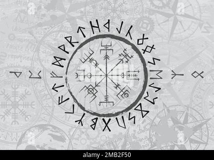 Grunge grey abstract runic background Stock Vector