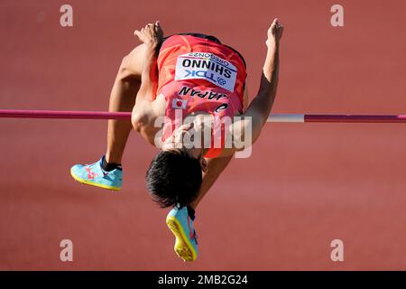 Tomohiro Shinno, of Japan, competes during in the men's high jump final