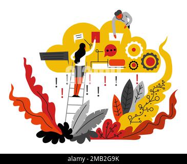 Mobile marketing online modern technology cloud information storage vector abstract concept IT workers developing apps and programs Internet market re Stock Vector
