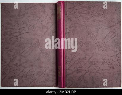 Open old paper book cover and pages Stock Photo