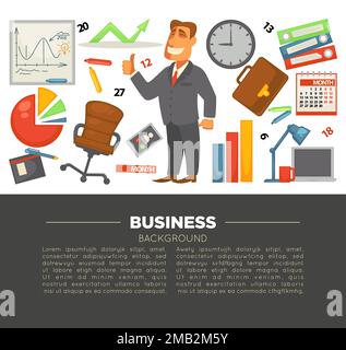 Business and office supplies businessman in suit and graphics Stock Vector