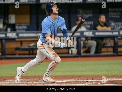 Tampa Bay Rays' Brett Phillips during a baseball game in Kansas City, Mo.,  Friday, July 22, 2022. (AP Photo/Colin E. Braley Stock Photo - Alamy