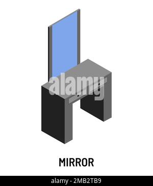 Mirror and dressing table isolated isometric object furniture Stock Vector