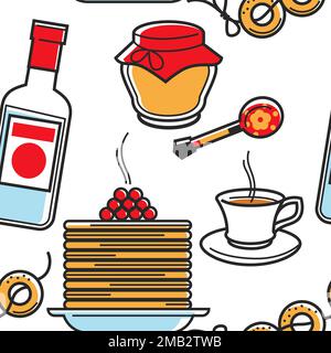 Russian food and drink seamless pattern travel to Russia Stock Vector