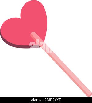 Hand drawn heart shaped sweet lollipop hard candy on a stick vector illustration. Cute romantic Valentines day doodle isolated on white. Stock Vector