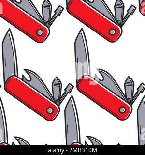 Swiss knife Switzerland symbol seamless pattern multifunctional tool Stock Vector