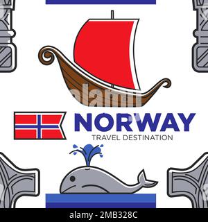 Norway travel destination seamless pattern Norwegian culture and history Stock Vector