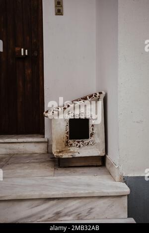 Cat house in Chora of Andros Stock Photo