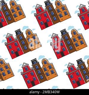 Netherlands town houses seamless pattern urban buildings Stock Vector