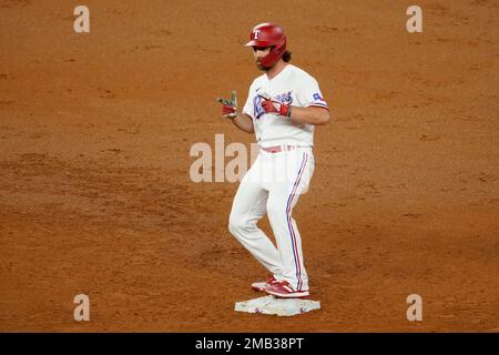 This is a 2022 photo of Marcus Semien of the Texas Rangers' baseball team.  (AP Photo/Darryl Webb Stock Photo - Alamy