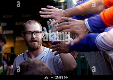 This is a 2022 photo of Starling Marte of the New York Mets baseball team.  This image reflects the New York Mets active roster Wednesday, March 16,  2022, in Port St. Lucie