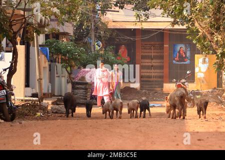 December 17 2022 - Bidar, Karnataka in India: Street live in a smaller town in central India Stock Photo