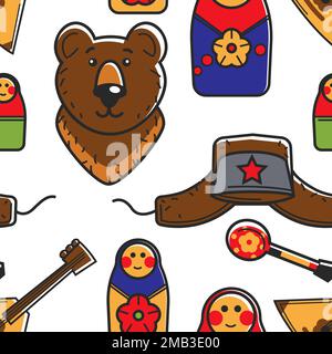 Russian symbols traveling and tourism seamless pattern traditions and culture Stock Vector