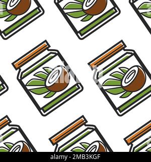 Coconut butter in jar Singapore cosmetics or food seamless pattern Stock Vector