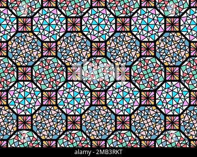 Vector illustration of stained-glass window ornamental eastern colorful arabic pattern, kaleidoscope. Stock Vector