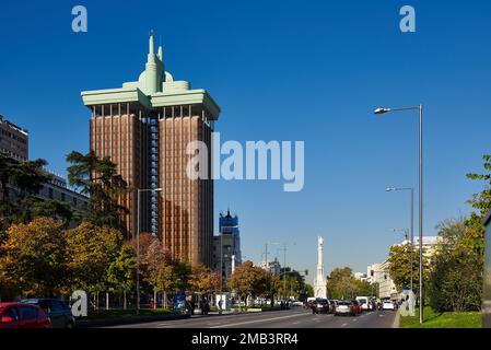 The famous Building called Colon Towers, in the  Paseo de Recoletos, Madrid, Spain, Europe Stock Photo