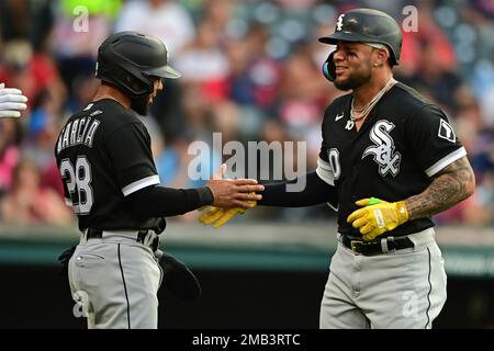 Chicago White Sox's Yoan Moncada celebrates after hitting a three-run home  run off Cleveland Guardians starting pitcher Cal Quantrill in the first  inning of a baseball game, Monday, July 11, 2022, in