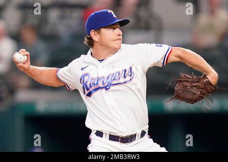 This is a 2022 photo of Spencer Howard of the Texas Rangers baseball team.  This image reflects the Texas Rangers active roster as of Thursday, March  17, 2022 when this image was