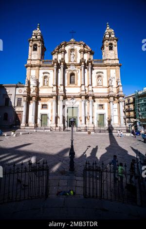 Facade of the Church of Saint Dominic, Chiesa Basilica Pantheon di San Domenico, in Piazza San Domenico. Stock Photo