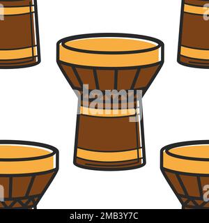 Turkish national musical instrument tom tom drum seamless pattern vector Turkey symbol percussion traveling and tourism endless texture music and cult Stock Vector