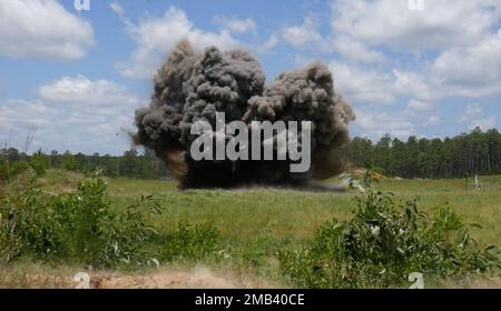 Soldiers with the 287th Engineer Company, 168th Engineer Brigade, 184th Sustainment Command, recently conducted field demolition training at Camp Shelby Joint Forces Training Center in Hattiesburg, Mississippi, on June 11, 2022. The training allows the engineers to fulfill expected tasks of their profession. Stock Photo