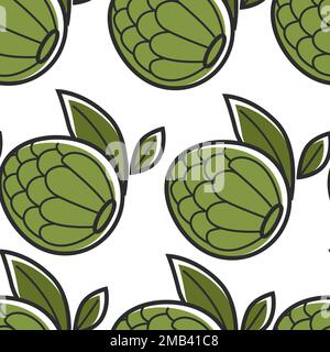 Vietnamese exotic fruit Sugar apple or annona squamose seamless pattern traveling and tourism food and nutrition travel to Vietnam attraction endless Stock Vector