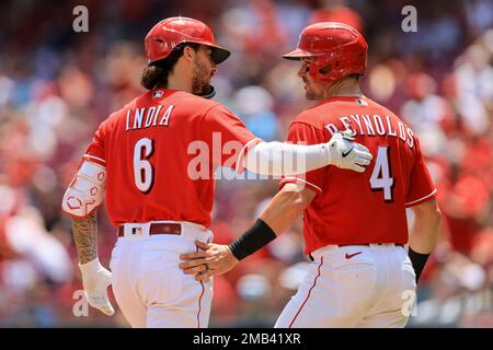 Cincinnati Reds' Jonathan India bats during a baseball game against the  Pittsburgh Pirates in Cincinnati, Wednesday, Sept. 14, 2022. The Pirates  won 10-4. (AP Photo/Aaron Doster Stock Photo - Alamy