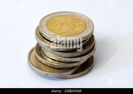 Den Helder, Netherlands. January 2023. A stack of euro coins. High quality photo Stock Photo