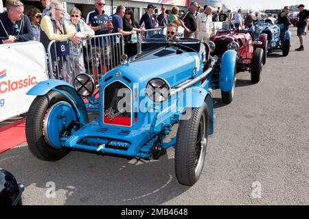 David Cooke's 1934, Alfa Romeo 8C Monza, in the National Paddock, at the 2022 Silverstone Classic Stock Photo