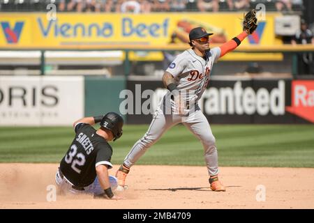 Chicago White Sox third baseman Yoan Moncada throws to first in a baseball  game against the Los Angeles Angels Tuesday, May 30, 2023, in Chicago. (AP  Photo/Charles Rex Arbogast Stock Photo - Alamy