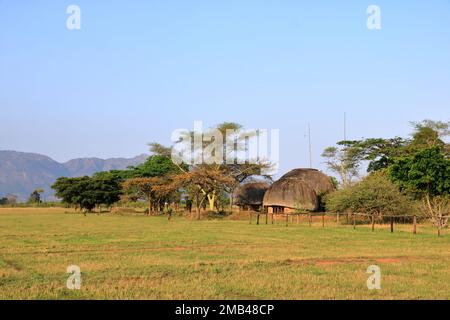 Traditional Village in Mlilwane Wildlife Sanctuary in Eswatini, Swaziland Stock Photo