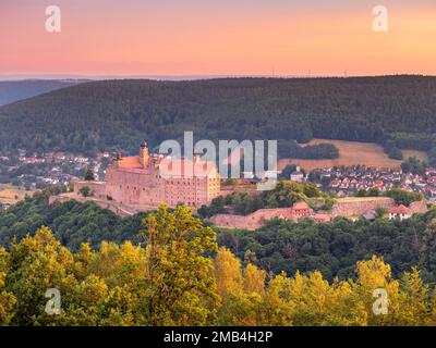 View of the Plassenburg in the first morning light, Kulmbach, Upper Franconia, Franconia, Bavaria, Germany Stock Photo