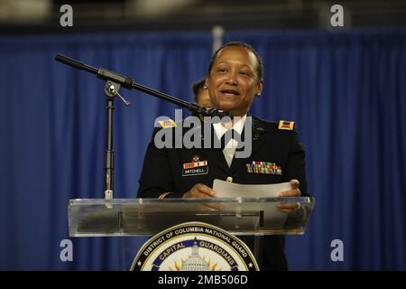 CW3 Sherry D Mitchell and CSM Juan J Mitchell's celebrate retirement from the DC National Guard June 12, 2022, at the DC National Guard Armory after 70 years of combined service. Stock Photo