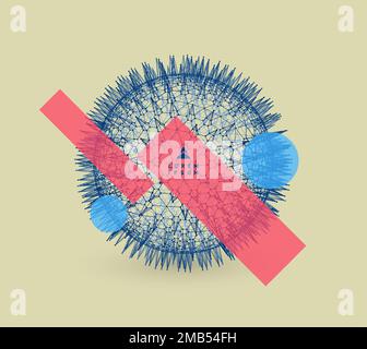 Sphere with connected lines and dots. Global digital connections. Wireframe illustration. Abstract 3d grid design. Technology style. Stock Vector