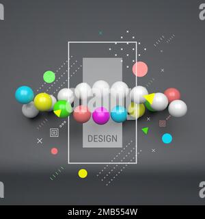 Spiral. 3d abstract spheres composition. Futuristic technology style. Vector illustration for science, technology, web design, network. Stock Vector
