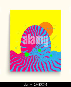 Abstract wavy background. Pattern with optical illusion. Cover design template. Futuristic vector illustration. Stock Vector