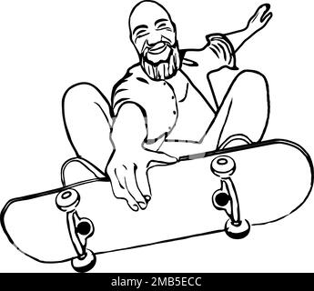 Skateboarder doing a skateboard trick. Line art in Vector. Stock Vector