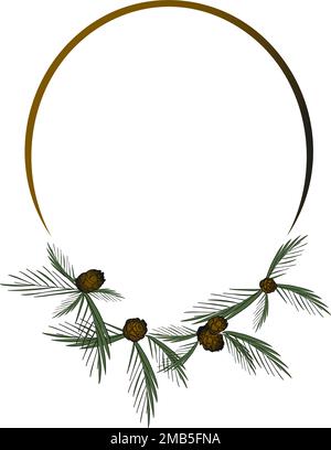 Gradient Christmas wreath with pine branches and cones for New Year and Christmas greeting card Stock Vector
