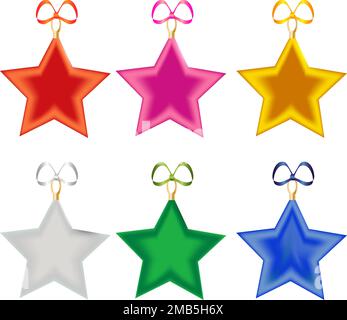 Set of photo realistic christmas tree stars decorated with bows on a transparent background Stock Vector