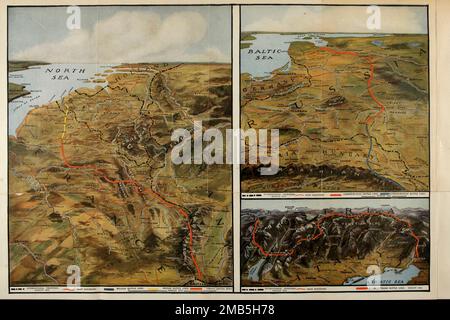 Four Zone Maps (Colored) from the book The story of the great war; the complete historical records of events to date DIPLOMATIC AND STATE PAPERS by Reynolds, Francis Joseph, 1867-1937; Churchill, Allen Leon; Miller, Francis Trevelyan, 1877-1959; Wood, Leonard, 1860-1927; Knight, Austin Melvin, 1854-1927; Palmer, Frederick, 1873-1958; Simonds, Frank Herbert, 1878-; Ruhl, Arthur Brown, 1876-  Volume V Published 1916 Stock Photo