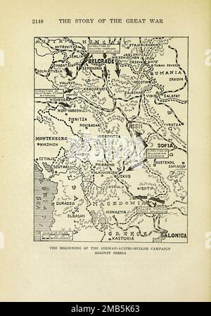 The Beginning of the German-Austro-Bulgar Campaign Against Serbia, from the book The story of the great war; the complete historical records of events to date DIPLOMATIC AND STATE PAPERS by Reynolds, Francis Joseph, 1867-1937; Churchill, Allen Leon; Miller, Francis Trevelyan, 1877-1959; Wood, Leonard, 1860-1927; Knight, Austin Melvin, 1854-1927; Palmer, Frederick, 1873-1958; Simonds, Frank Herbert, 1878-; Ruhl, Arthur Brown, 1876-  Volume VII Published 1920 Stock Photo