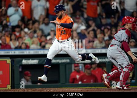 Houston Astros' J.J. Matijevic (13) celebrates with Jose Altuve after  hitting a home run against the Chicago White Sox during the fourth inning  of a baseball game Sunday, June 19, 2022, in