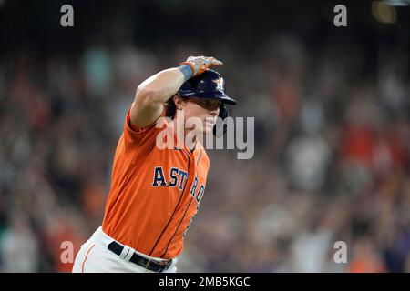 Houston Astros' Jake Meyers runs up the first base line against the Los  Angeles Angels during the fifth inning of a baseball game Saturday, June 3,  2023, in Houston. (AP Photo/David J.